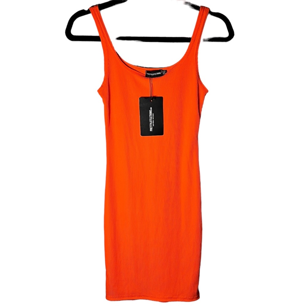 Pretty Little Thing Bright Orange Ribbed Scoop Bodycon Mini Dress Women Size 6